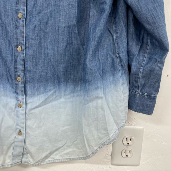 J Jill Chambray Dip Dye Long Sleeve Button Front Blouse Womens L Blue Coastal - Picture 4 of 8